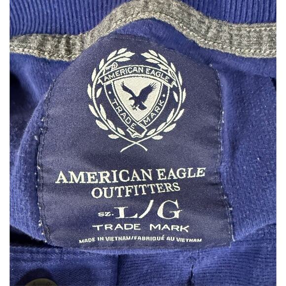 American Eagle Pullover Mens Large Blue Mock Neck Button Sweatshirt Casual - Picture 4 of 6